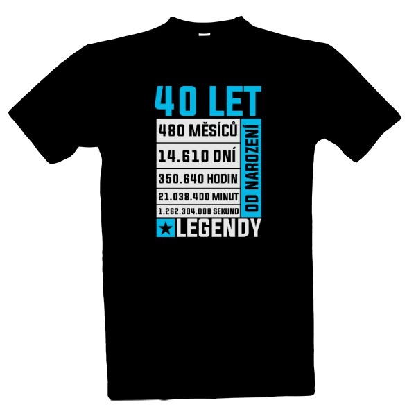 Tričko s potiskem 40 let od narození legendy