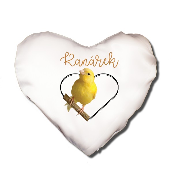 Polštář SRDCE s potiskem Kanárek